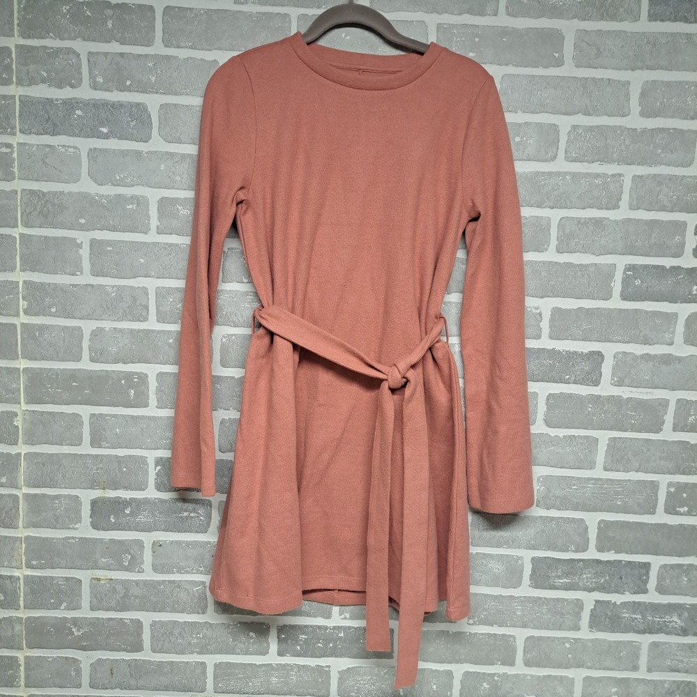 Asos Design Womend Knit Belted Pullover Pink Dress Long Sleeve‎ Size 4